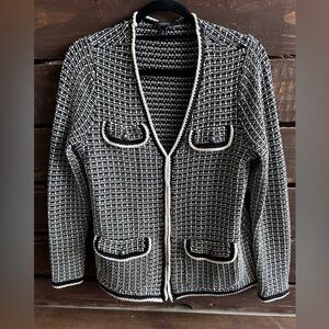 Talbots womens black and white sweater coat size small